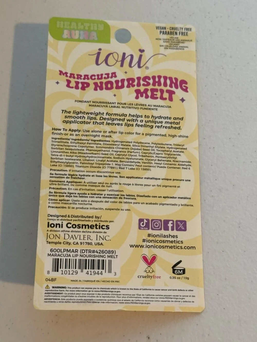 Ioni Healthy Aura Maracuja Lip Nourishing Melt Sweet Candy New